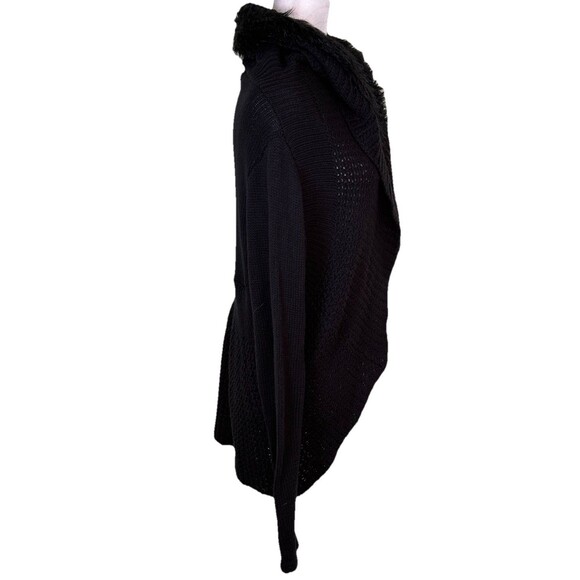 Women’s Black Open Front Cardigan Sweater w/ Fur Collar Layering Soft Grunge Lg - Picture 4 of 8